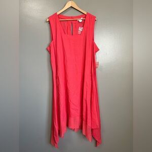 Cynthia Rowley‎ linen blend coral shark bite midi dress size 2X pockets beach